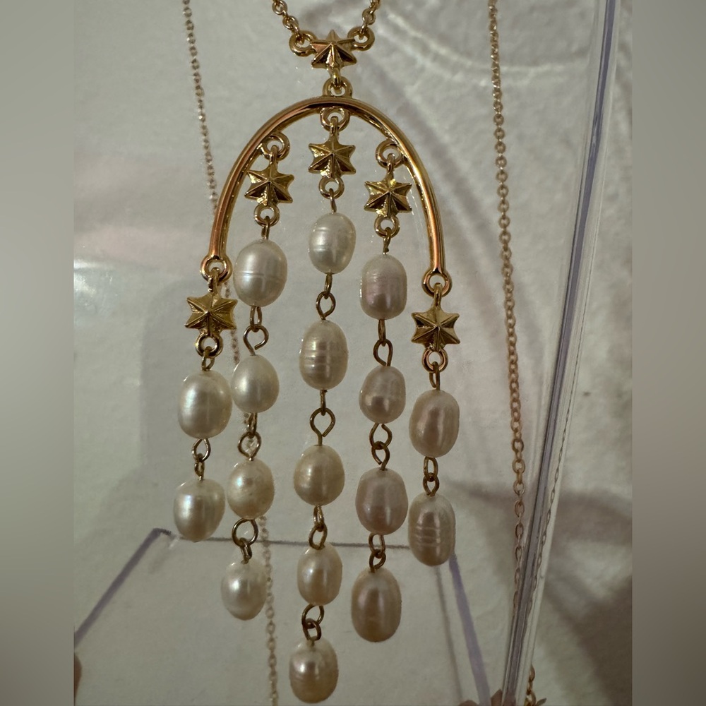 Vince Camuto Gold Star & Pearl Chandelier Necklace